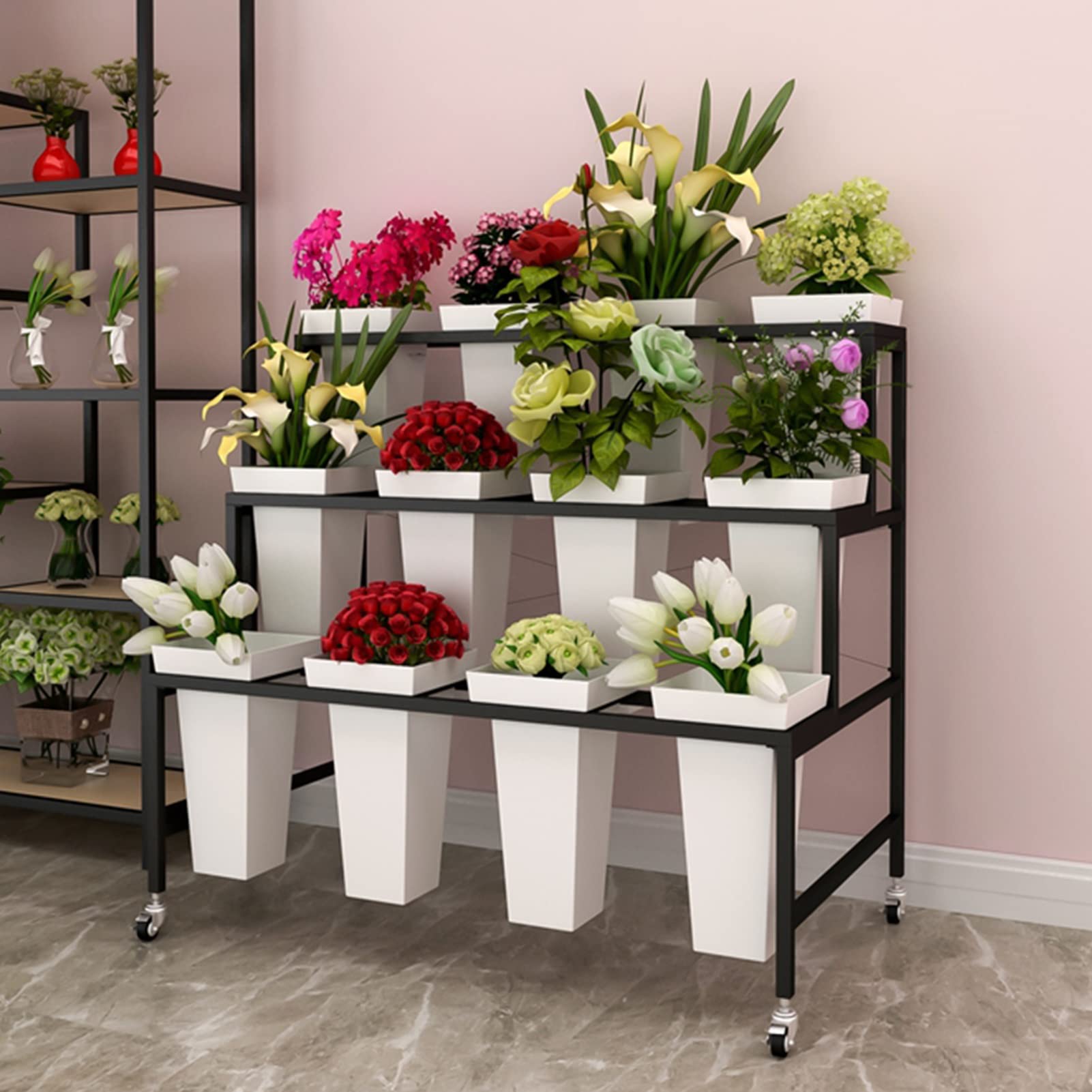 ディスプレイ＊什器＊フラワースタンド Amazon.co.jp: フラワーバケツディスプレイスタンド、4輪の花屋専用錬